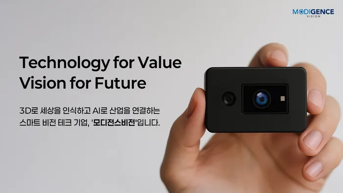 A hand holding a small black MARU camera module, with the words Technology for Value, Vision for Future