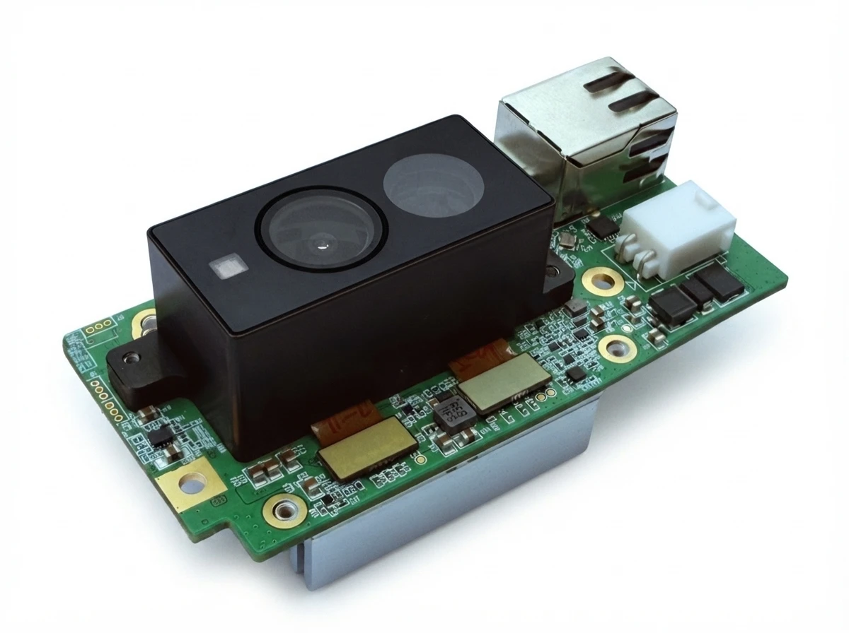 MARU Development Kit Type Q — a camera module with ToF and RGB optics on a compact board with an Ethernet jack