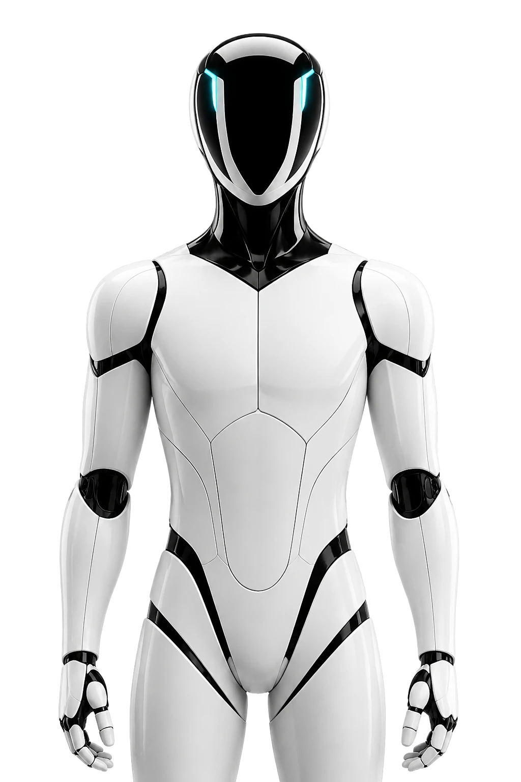 A humanoid robot with its visor dark — perception is the missing piece